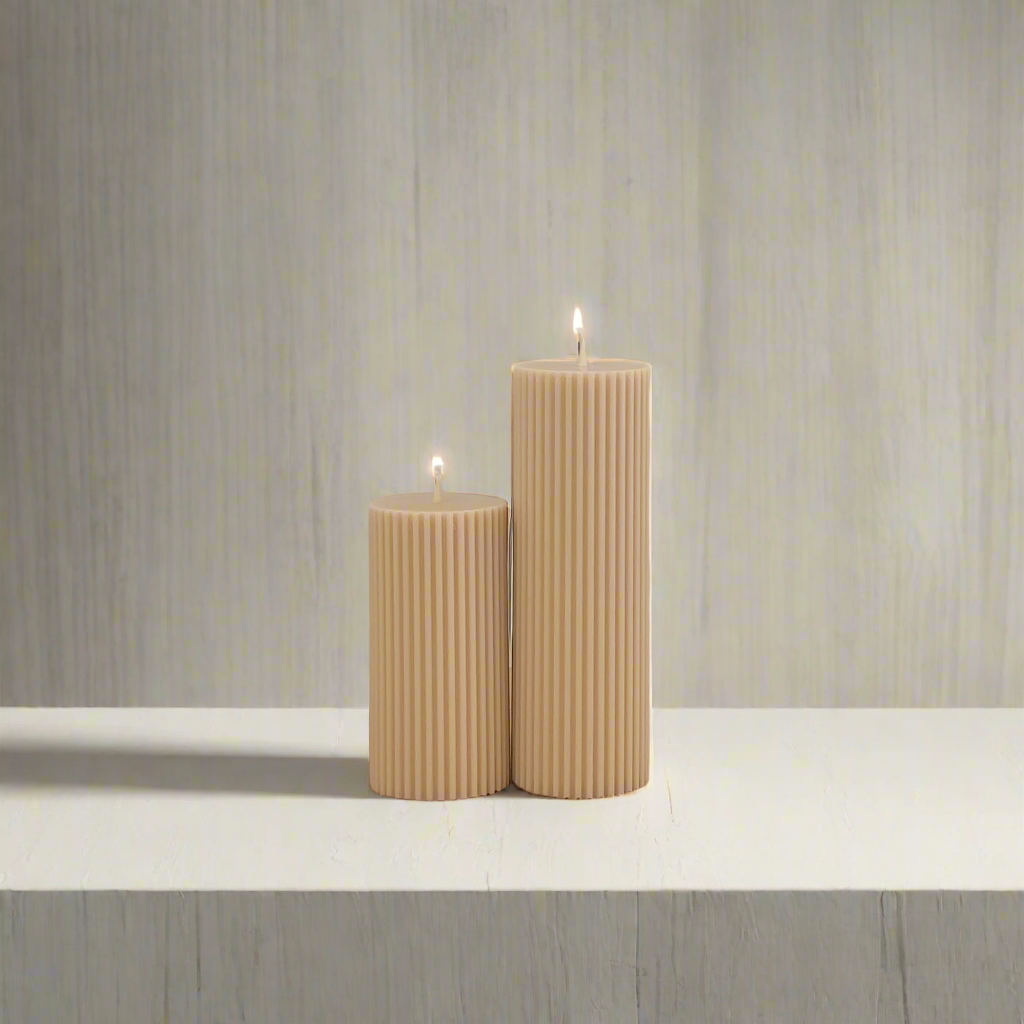 Thin Ribbed Pillar Candle (pair)